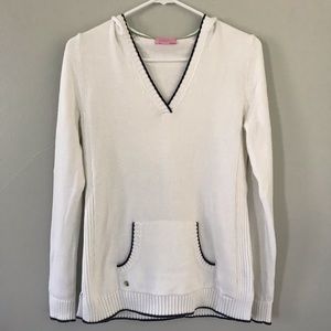 Lilly Pulitzer White Hooded Sweater with Blue Trim